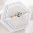 Unique Moss Agate Engagement Ring Marquise Moissanite Cluster Wedding Ring