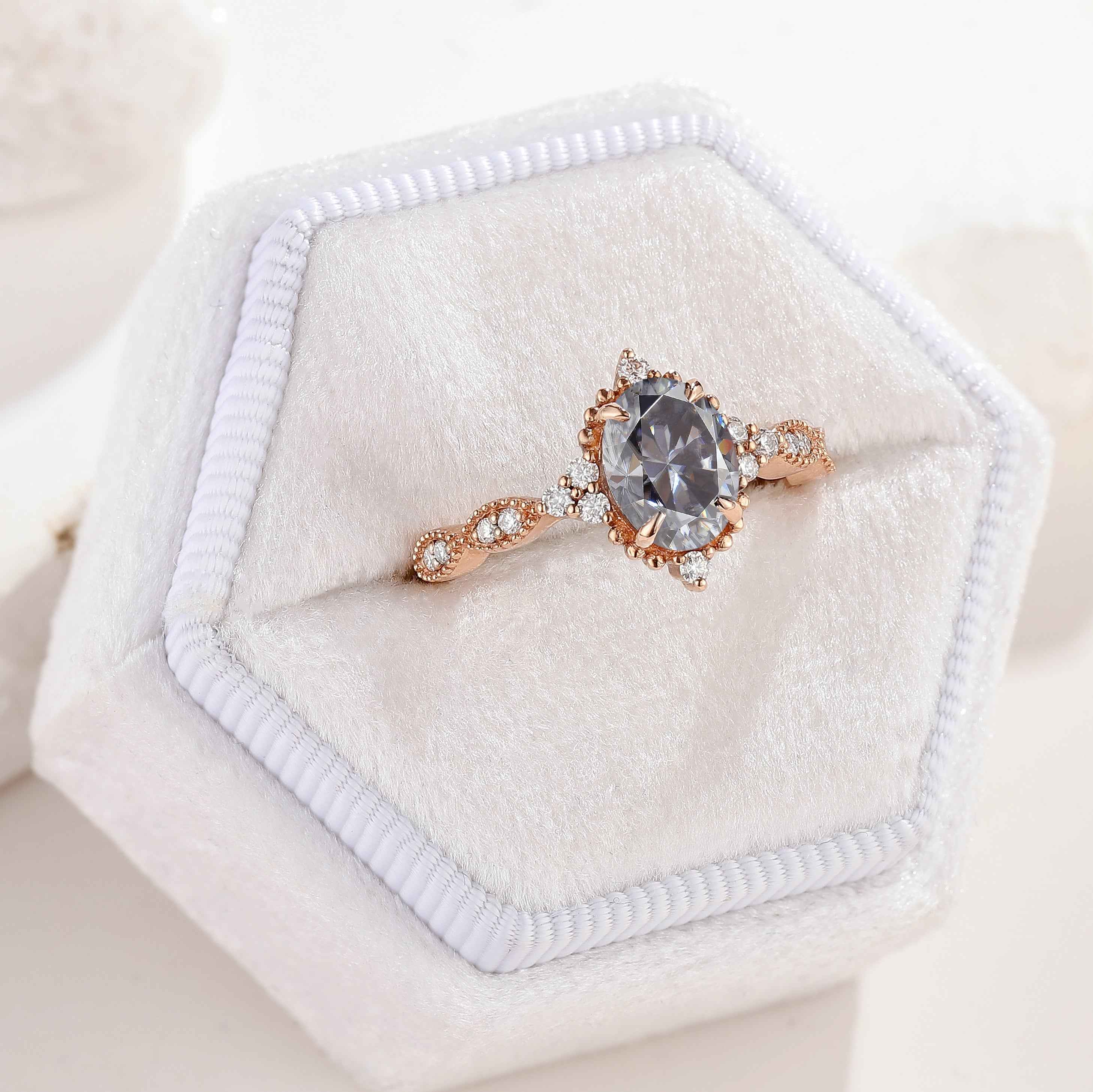 Vintage Oval Cut Black Moissanite Engagement Ring Rose Gold