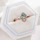 Rose Gold Moss Agate & Pearl Engagement Ring Set, nature-inspired