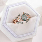 Moss Agate Engagement Rings Set Enhancer Wedding Band