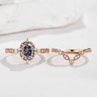 Oval Black Moissanite Engagement Ring Set Chevron Moissanite Wedding Band
