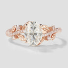 Oval Moissanite Leaf Engagement Ring in Rose Gold