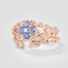 Nature-Inspired Leaf Engagement Ring Set with Cornflower Sapphires