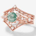 Rose gold moss agate engagement ring set with moissanite accents, vintage bridal set, wedding ring set for engagement.