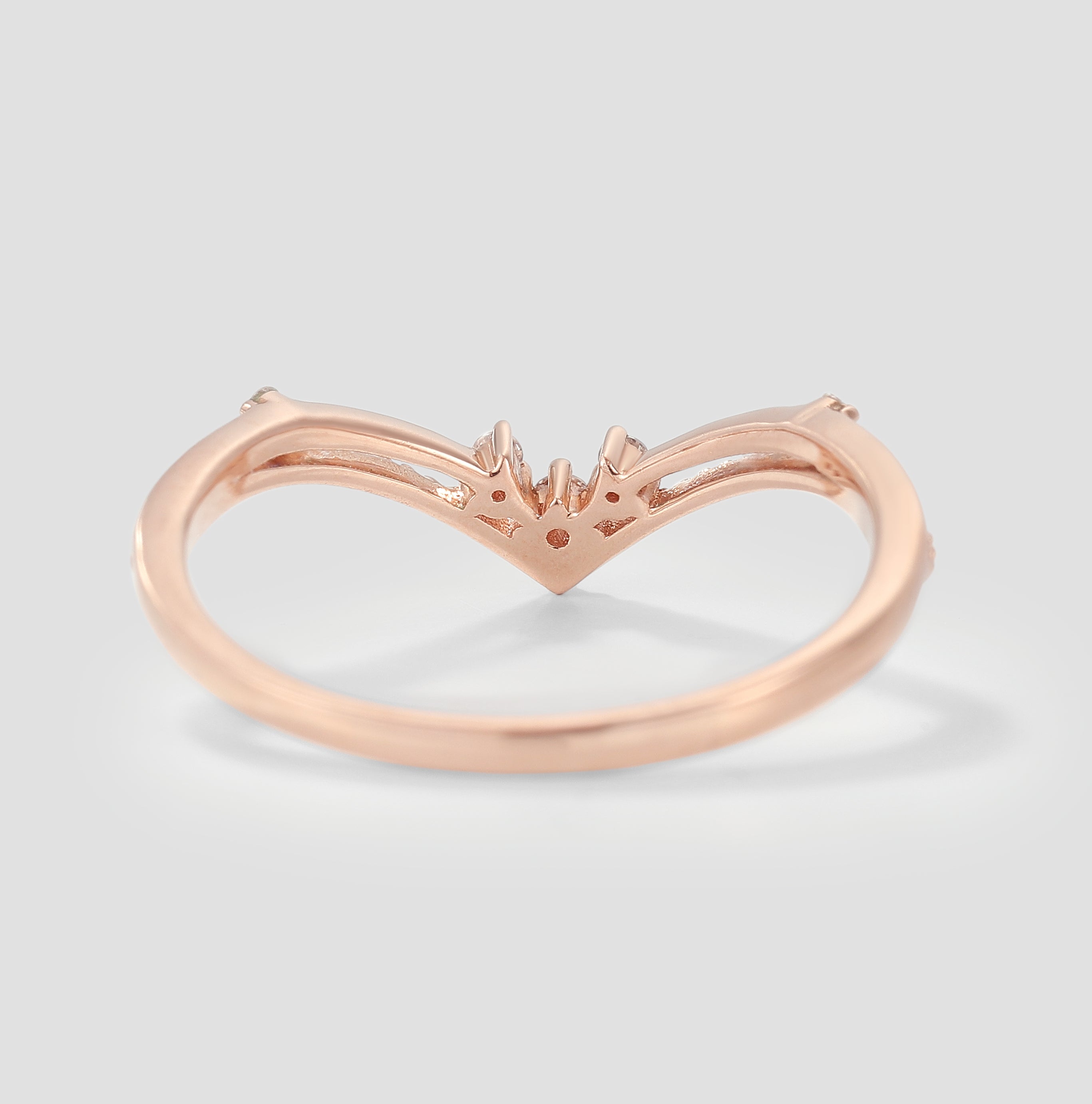 Rose gold curved moissanite wedding band, stackable design