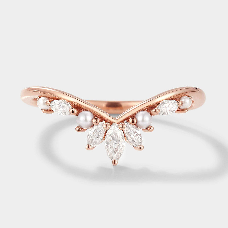 Curved Moissanite / Diamond & Pearl Stackable Wedding Band For Mercan