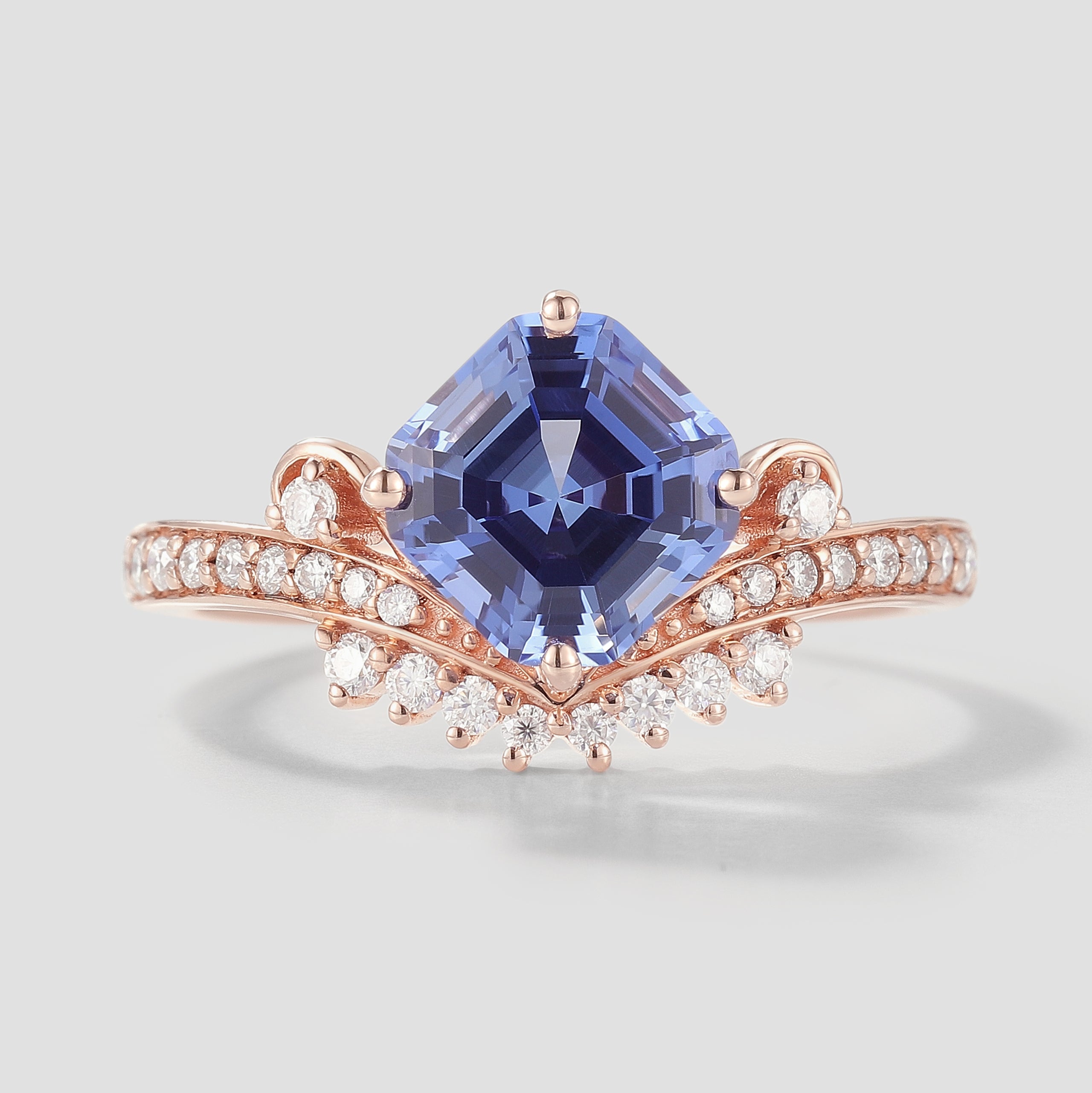 Cushion Cut Lab Cornflower Sapphire Engagement Ring