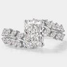 Emerald cut lab grown diamond ring with leaf band detail