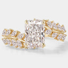 Nature-inspired emerald cut lab grown diamond ring with leaf detail