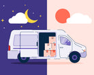 Overnight shipping delivery van with packages