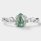 Nature-Inspired Moss Agate Pear Cut Engagement Ring