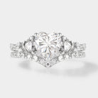 Heart-cut moissanite engagement ring set with leaf and moon design