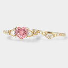 Heart-cut engagement ring set with Padparadscha and gold band