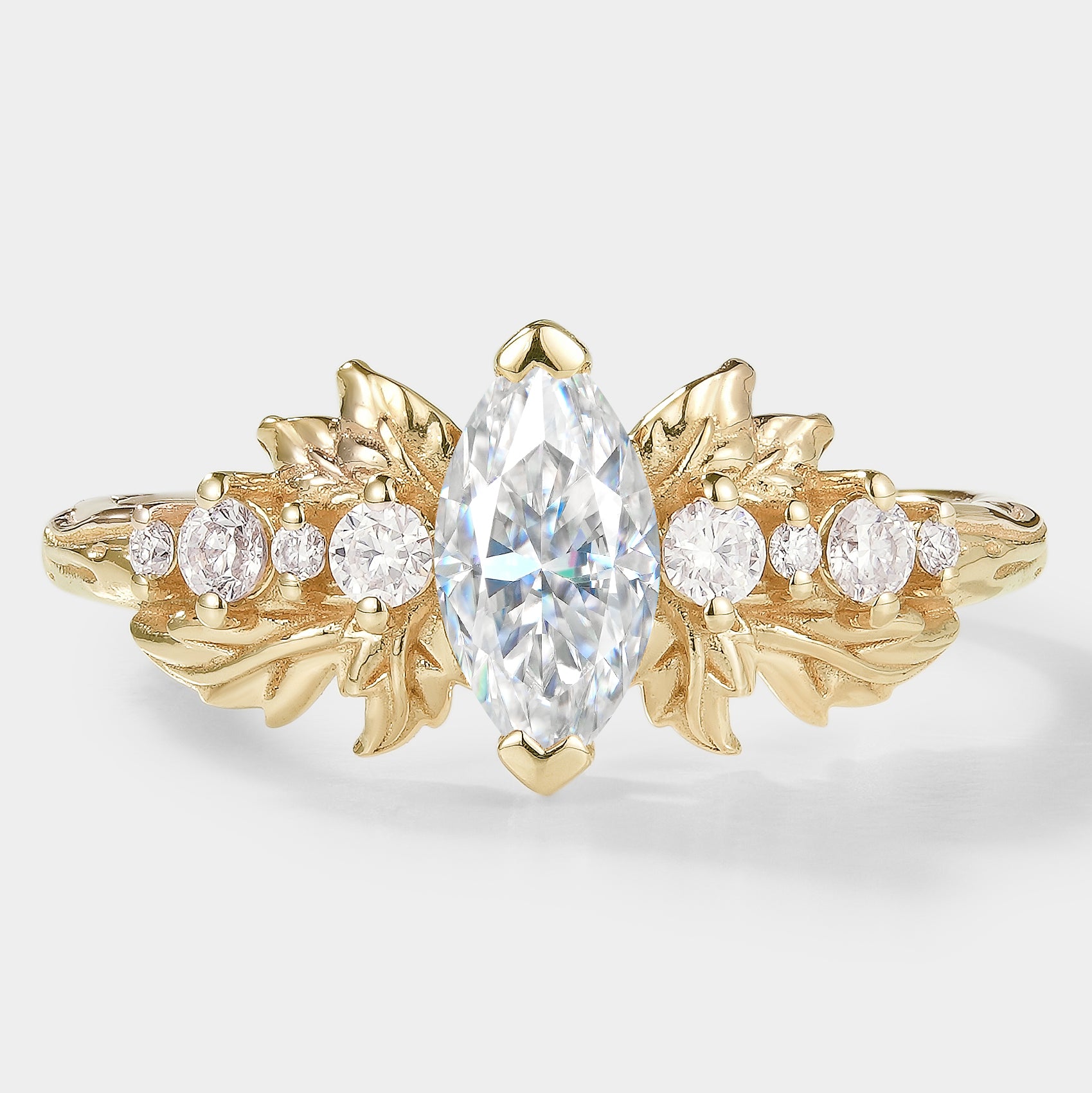 Nature-inspired marquise moissanite engagement ring