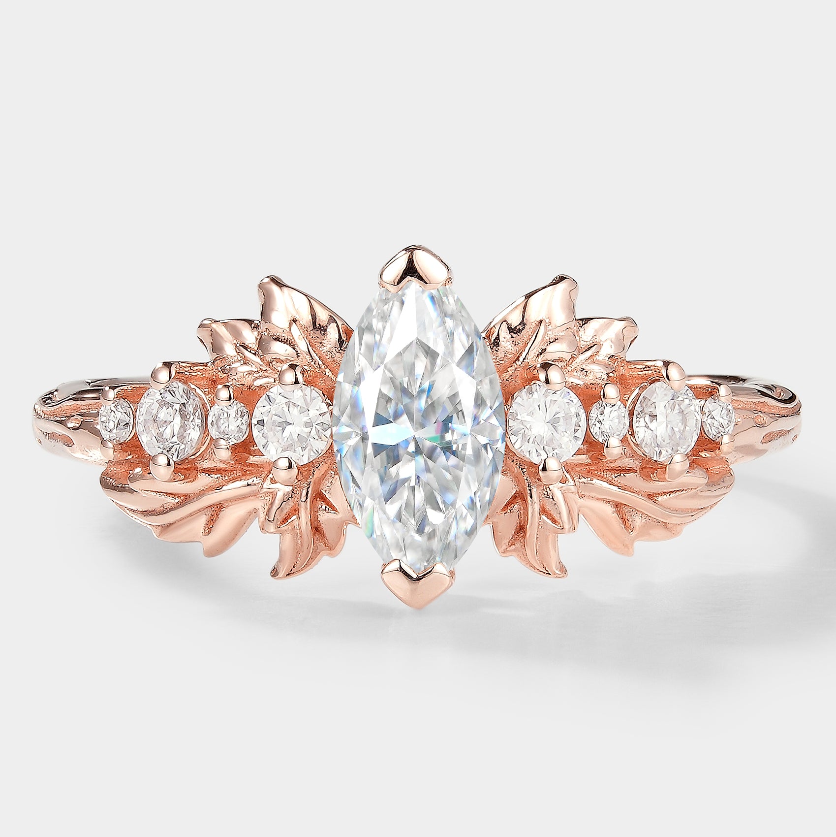 Marquise Moissanite Leaf Engagement Ring