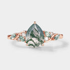 Pear Cut Moss Agate Engagement Ring with Moissanite Accents