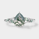 Moss Agate Engagement Ring with Leaf Design
