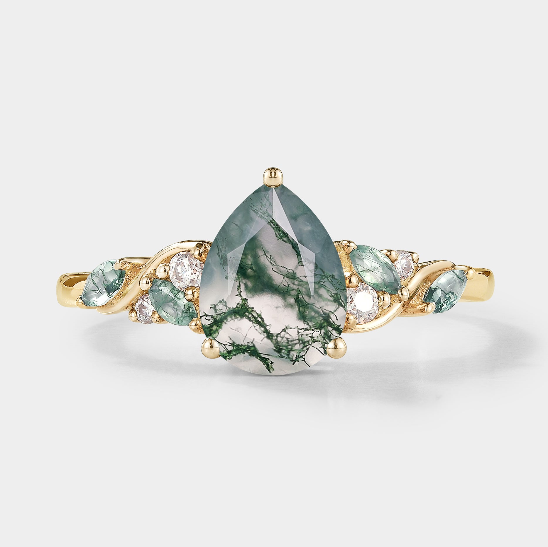 Nature-inspired moss agate and moissanite engagement ring