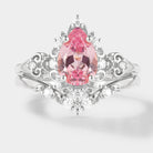 Vintage Padparadscha Sapphire Engagement Ring and Wedding Band Set