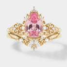 Vintage Padparadscha Sapphire Engagement Ring with Leaf Band