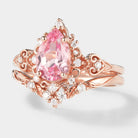 Rose gold Padparadscha sapphire engagement ring and wedding band set