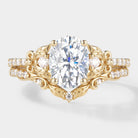 Oval moissanite leaf engagement ring set, gold