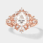 Pear Cut Moissanite Leaf Engagement Ring Set