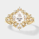 Gold Pear Cut Moissanite Leaf Engagement Ring Set