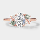Oval Moissanite Engagement Ring with Triangle Spinel Cluster