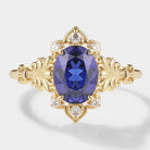 Oval Cut Royal Blue Sapphire Engagement Ring with Iris Accents