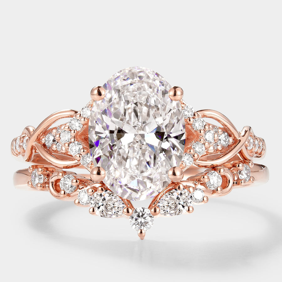 Oval Cut Lab Grown Diamond Engagement Ring with Curved Wedding Band