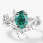 Oval Cut Emerald Leaf Engagement Ring Leaf Wedding Band 2pcs