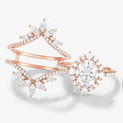 Classic Oval Moissanite Halo Engagement Ring & Vintage Enhancer Double Wedding Band 2Pcs Set