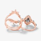 Pear Cut Black Rutilated Quartz Vintage Engagement Ring with Vintage Enhancer Wedding Bands 2 Pcs Set