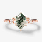Leaf Inspired Hexagon Cut Moss Agate Engagement Ring