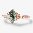 Leaf Inspired Hexagon Cut Moss Agate Engagement Ring