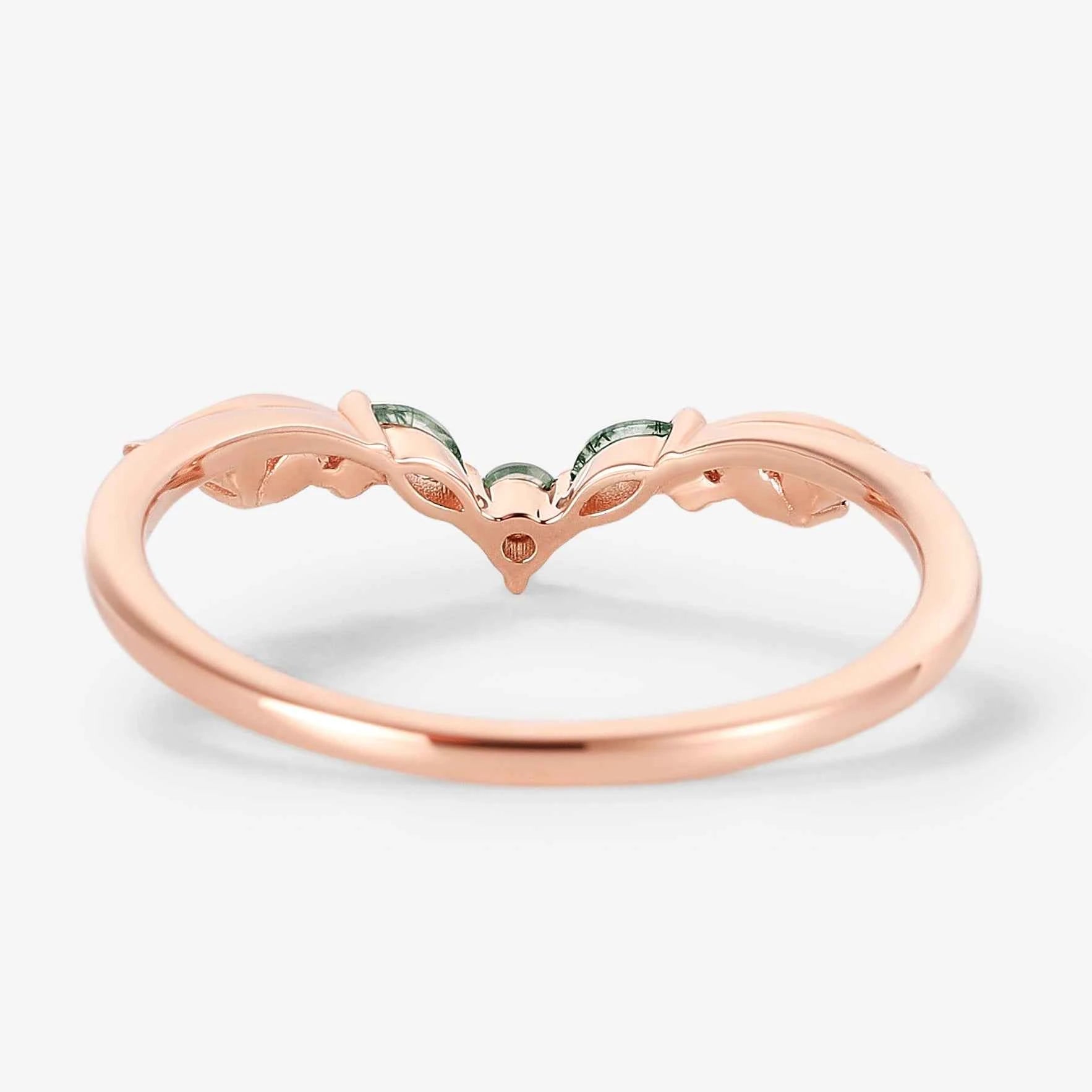 Nature-Inspired Moss Agate Chevron Wedding Band