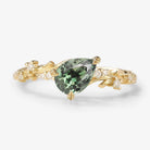 Branch & Leaf Prong Unique Tilted Pear-Cut Teal Sapphire Engagement Ring