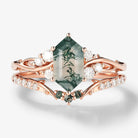 Vine-Inspired Hexagon Cut Moss Agate Engagement Ring with Wedding Band 2Pcs Set
