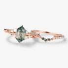 Vine-Inspired Hexagon Cut Moss Agate Engagement Ring with Wedding Band 2Pcs Set