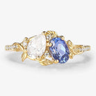 Nature-Inspired Leaf 2 Stone Ring Pear & Oval Cut Engagement Ring