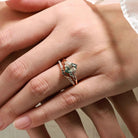 Vine-Inspired Hexagon Cut Moss Agate Engagement Ring with Wedding Band 2Pcs Set