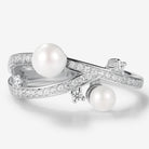 Gemini Zodiac Pearl Engagement Ring with Moissanite accents