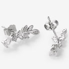 Silver leaf earrings with diamond accents, nature inspired jewelry