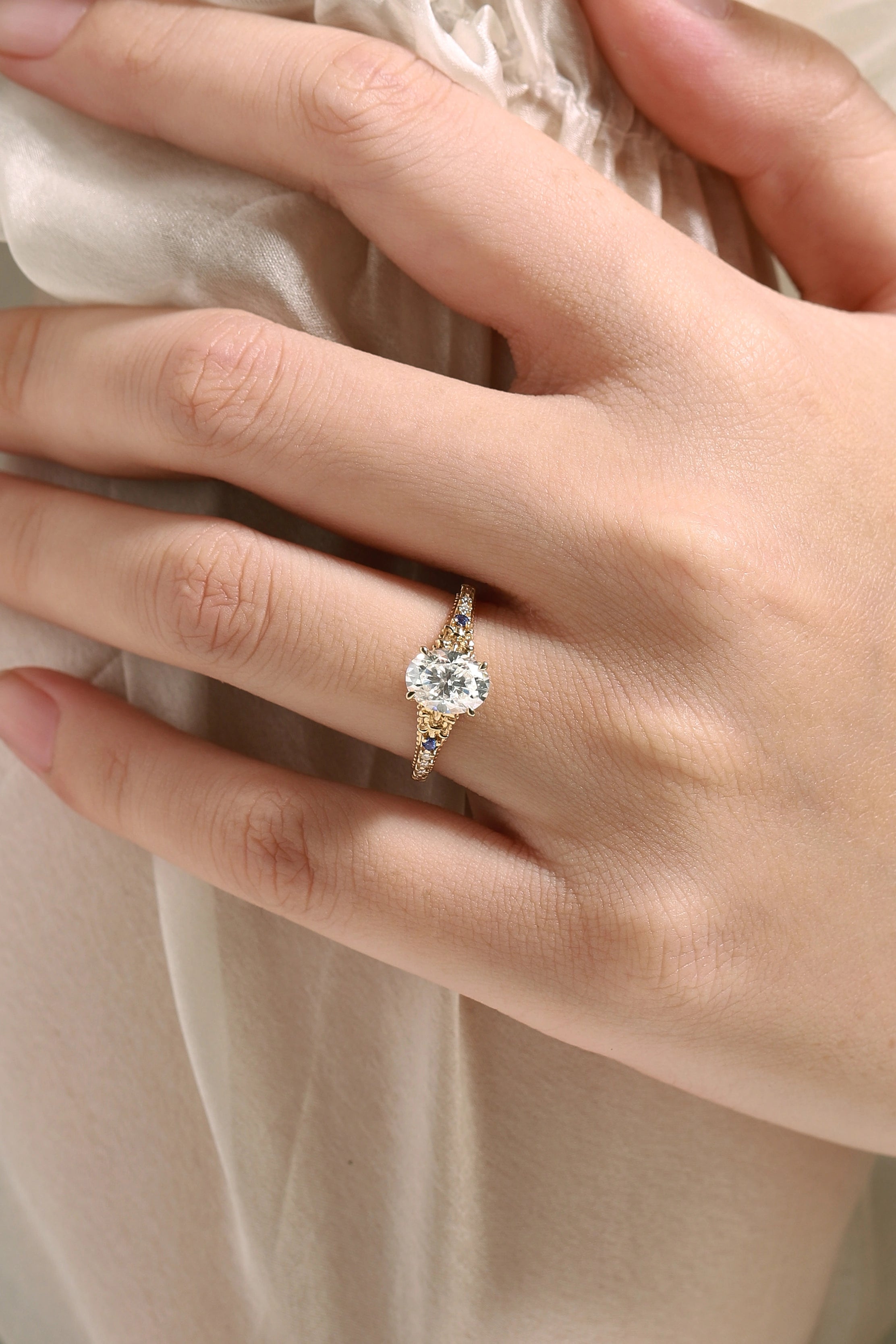 Vintage Victorian Oval Cut Moissanite Engagement Ring - Lahela Jewelry
