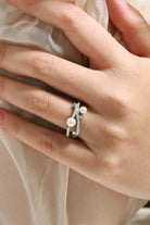 Gemini Zodiac Pearl Engagement Ring, Two Pearls and Moissanite Accents