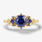 Vintage Leaf Stackable Round Sapphire Engagement Ring