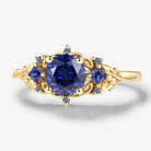 Vintage Leaf Stackable Round Sapphire Engagement Ring