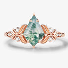 Vintage Milgrain Band Kite-Cut Moss Agate Engagement Ring