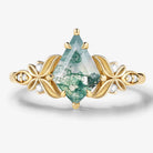 Vintage Milgrain Band Kite-Cut Moss Agate Engagement Ring